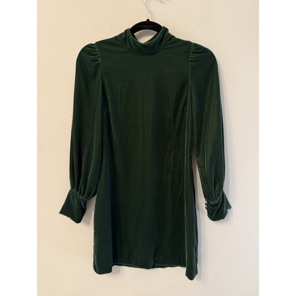NWT J.Crew size XXS green velvet backless long sleeve mock neck holiday dress